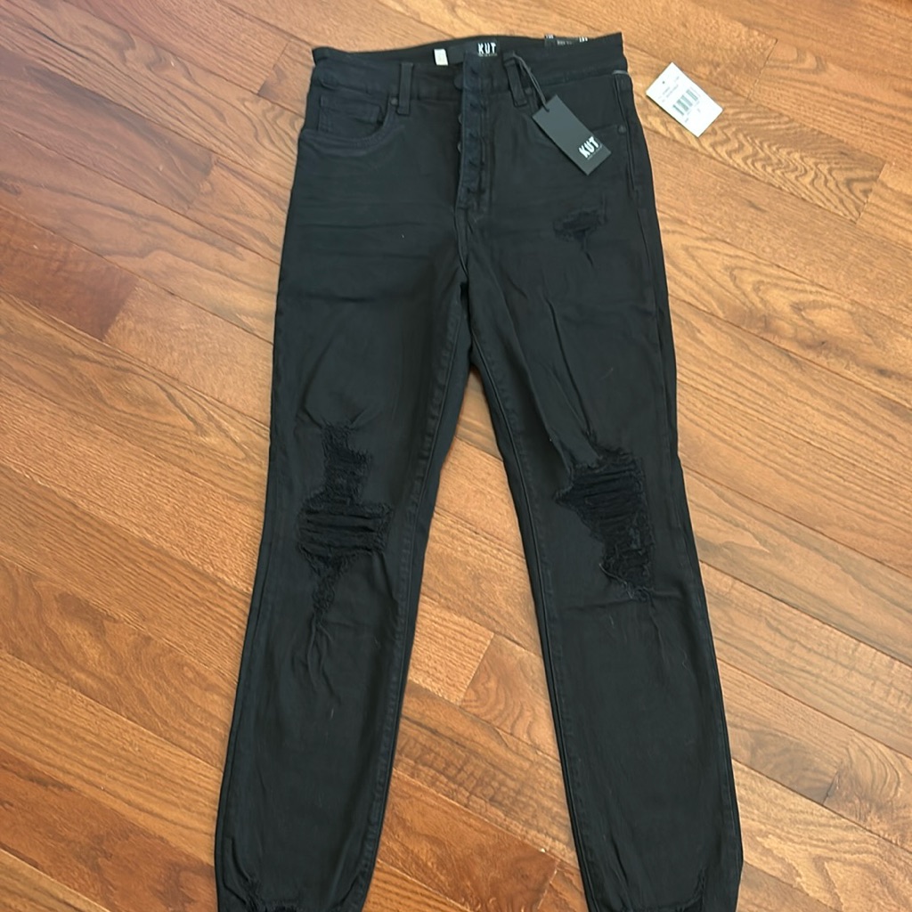 Kut From The Kloth Black Jeans, High Rise, Reese, Fab Ab, Ankle Straight Leg